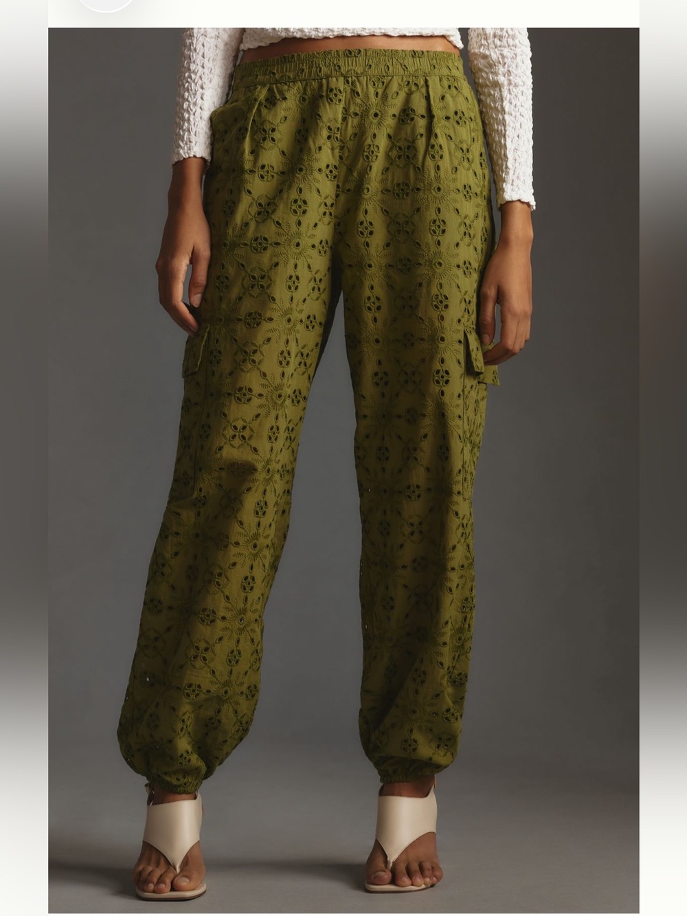 Anthropologie Olive Green Eyelet Cargo Joggers Size XS
